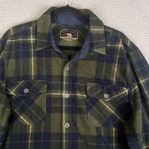 Freedom Foundry Shirt Mens XL Fleece Button Up Green Blue Plaid Flap Pockets - Picture 3 of 12